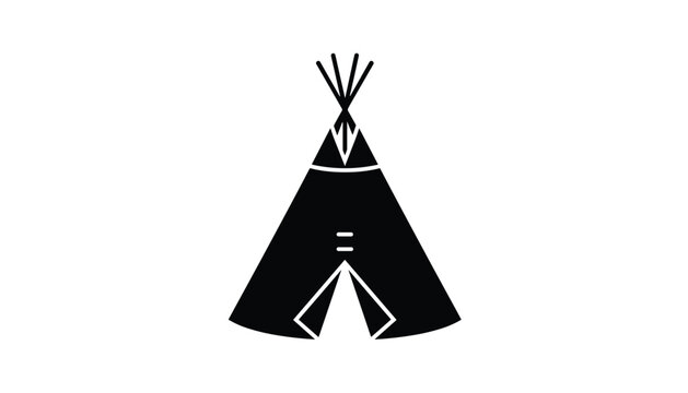 Black silhouette design icon of a traditional native American teepee tent isolated on a clean white background.