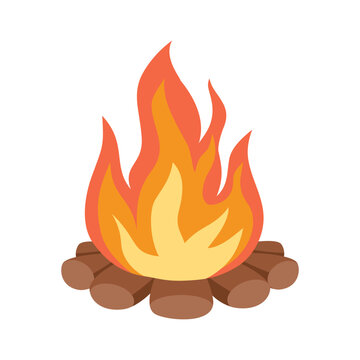 Camp fire flame for outdoor camping in flat design