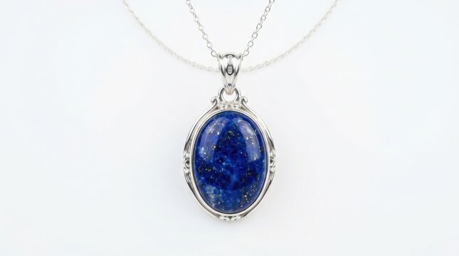 Elegant oval blue lapis lazuli gemstone pendant necklace with blue stone silver necklace jewelry accessory luxury jewelry precious stone fashion accessory sterling silver semiprecious stone