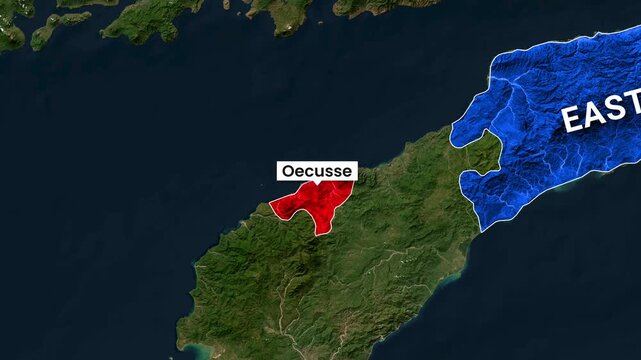 Animated geographical map showing Oecusse and East Timor border motion