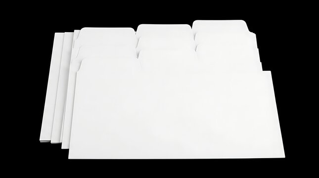 Blank White File Folders With Index Tabs Isolated On A Solid Black Background For Office Organization And Document Management Solutions