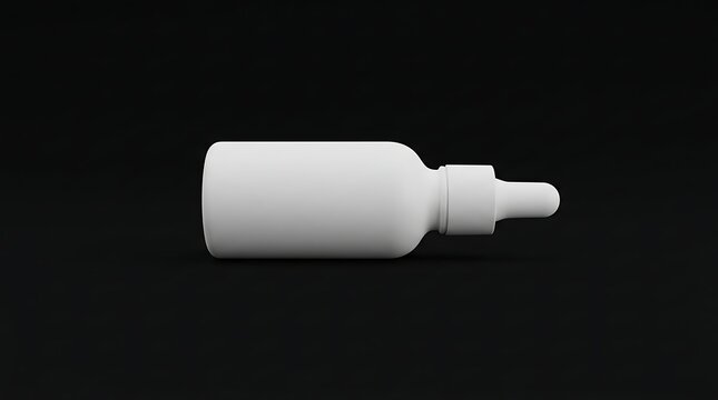 Blank White Glass Dropper Bottle Mockup For Cosmetic Or Essential Oil Packaging Lying Horizontally On A Solid Black Background