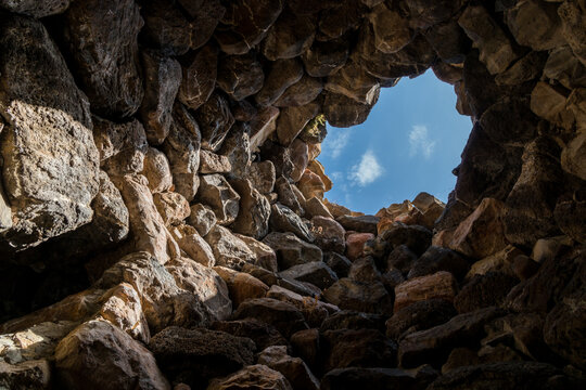 Italy, Sardinia, Barumini.  Monumental quadrilobate Nuraghic complex dating to 14th century BC.  A UNESCO World Heritage site.