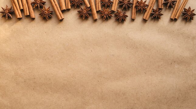 Cinnamon sticks and star anise on background with copy space