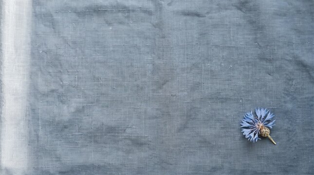 Dried cornflower petals on natural linen fabric background