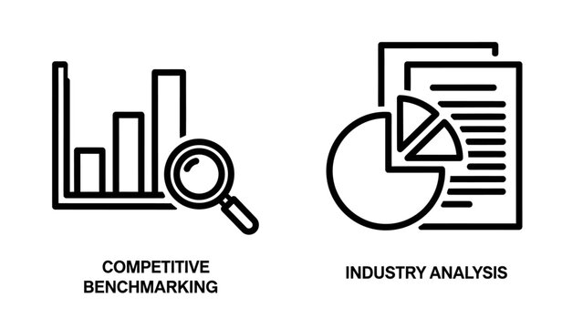 Competitive benchmarking and industry analysis business concept line art