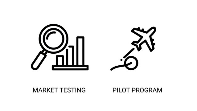 Market testing and pilot program icons illustrating business research