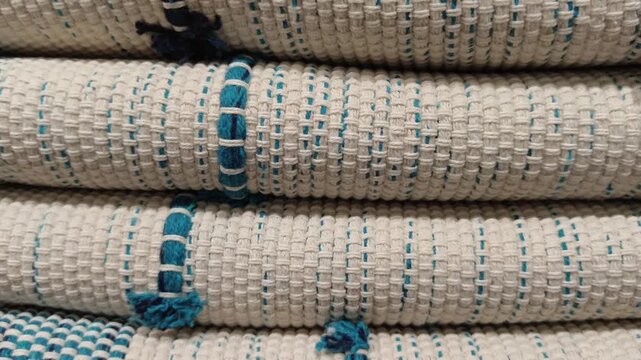 Handmade eco friendly woven rugs texture with moving up camera