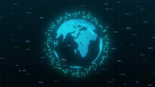Futuristic World Digital finance stock exchange market, World map abstract video animated background
