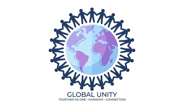 Global unity people circle around world illustration