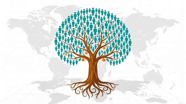 People tree illustration with strong roots