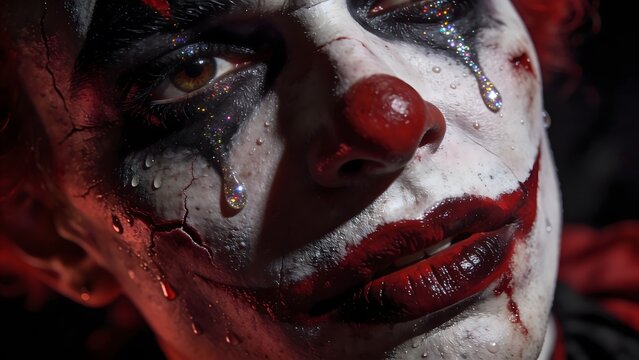 Close up of a scary clown face with makeup