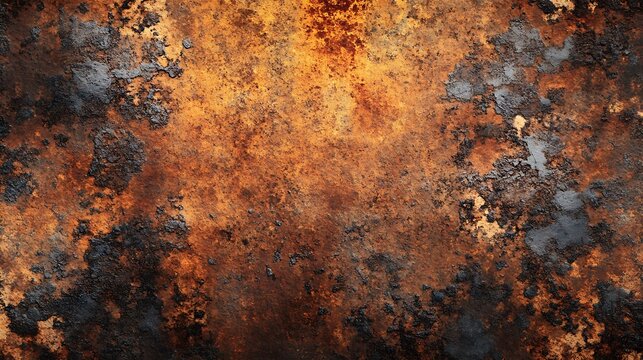Rusty metal texture background featuring weathered iron surface with dark orange corrosion patches and rough distressed industrial grunge pattern design