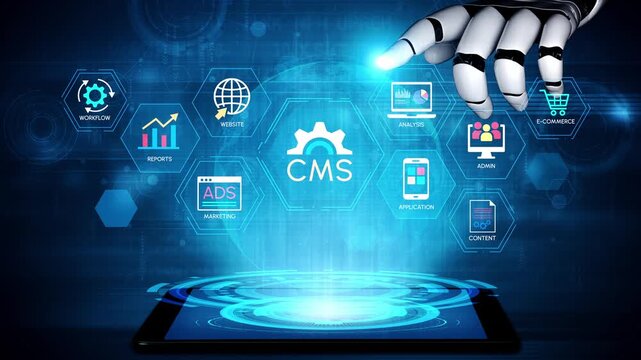 Futuristic Robotic Hand Interacting with Digital Content Management System and Various Technological Icons on Tablet Screen. Entropy.