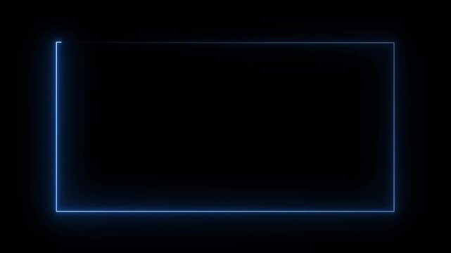 glowing blue neon outline rectangle border animation tracing frame on dark background.