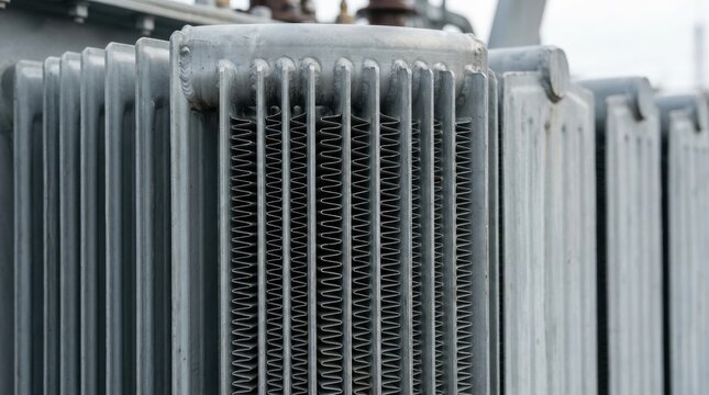 electrical transformer cooling system Close-up of an old metal radiator heater with visible coils and fins