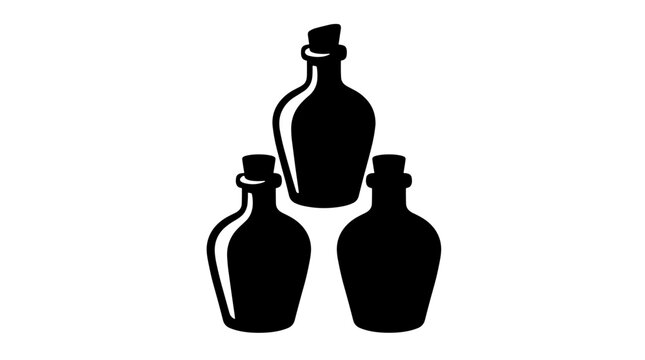Silhouette of three bottles with different shapes arranged