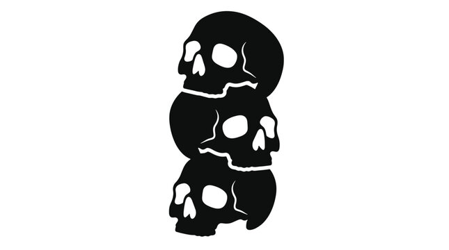 Stack of three skulls with dark shadows on a for halloween or horror themes