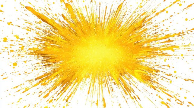 A vibrant yellow paint splash exploding outward from the center against a clean white background