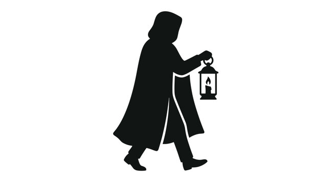 Silhouette of a person walking with a lantern
