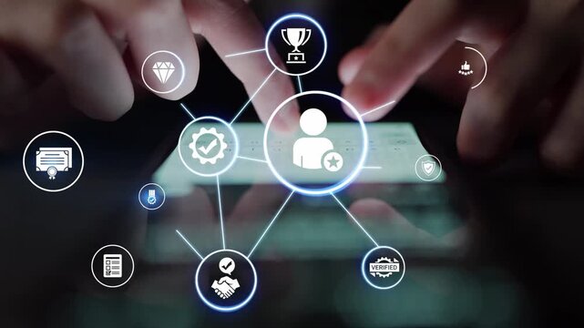 Quality approval and certification icons showing verified badge, standard check, award, trophy, inspection, rating, quality management, guarantee, trust, and compliance. Funnel