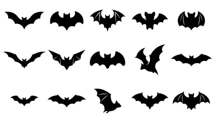 Fototapeta premium Halloween black bat silhouettes set on white background