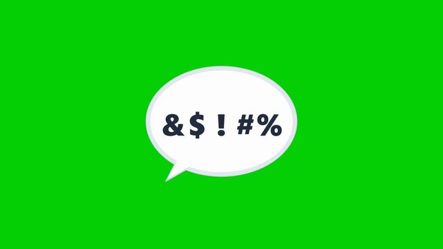 Speech bubble with censorship symbols appearing on green background. 4K Video