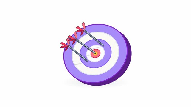 Purple dartboards with arrows hitting bullseye. 4K Video