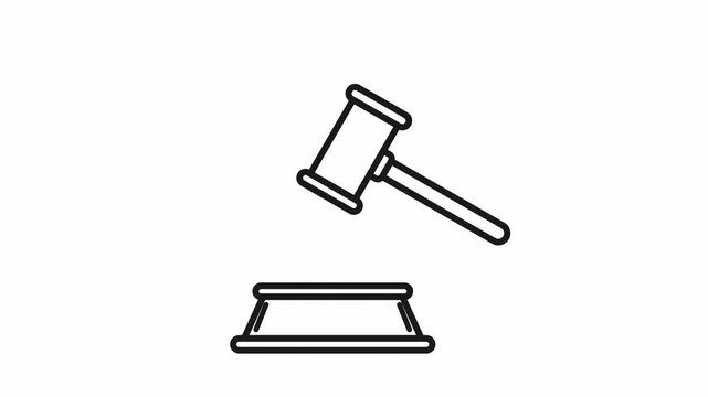 Judge gavel striking sound block animation in minimalist line style. 4K Video
