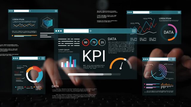Modern Digital Dashboard Displaying Key Performance Indicators, Data Analysis, Charts, and Graphs for Business Metrics in a Dark-Themed Environment Gluon.