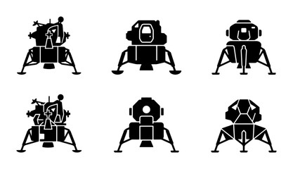 Spacecraft Landing Modules, Lunar Lander Icons, Sci-Fi Exploration Vector Set © Sreya