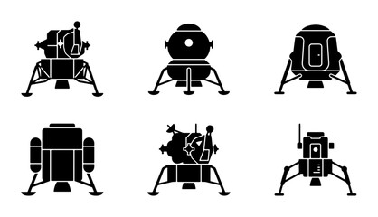 Spacecraft Landing Modules, Lunar Lander Icons Set, Vector Silhouettes for Space Exploration © Sreya
