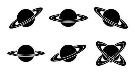 Saturn Planet Icons, Cosmic Space Orbits, Celestial Body Graphics, Astronomy Vector Set © Sreya