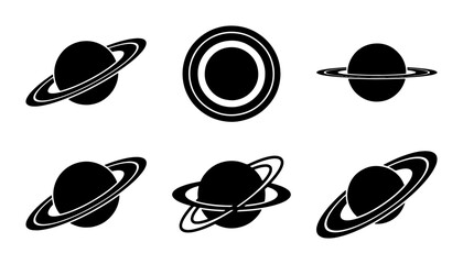 Saturn Planet Icons, Ringed Celestial Body Vector Graphics, Cosmic Space Objects Set © Sreya