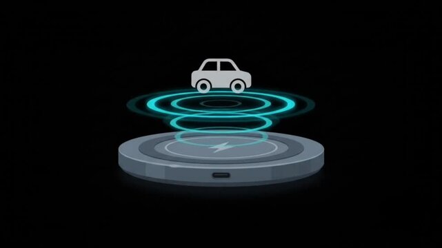 2D Animated Wireless EV Charging Pad and Car Silhouette