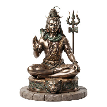 Metallic sculptural statue of Lord Shiva seated in a meditative pose.
