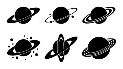 Saturn Planet Icons, Ringed Celestial Body Vector Graphics, Cosmic Space Orbits Set © Touhid