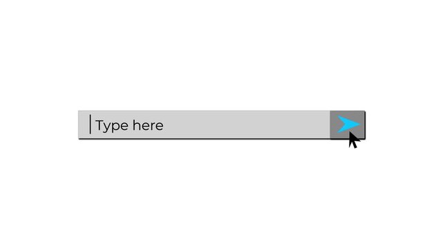 typing type here text inside input field with send arrow button click animation on digital screen .