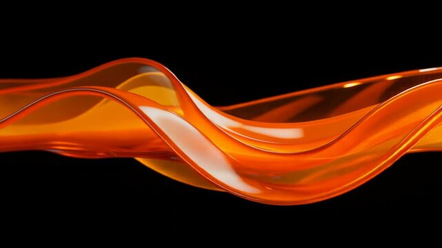 Glowing orange liquid ribbon swirling against black background with particle effects