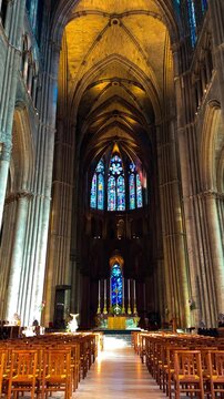 Reims Cathedral Notre-Dame de Reims. Reims, France, December 25, 2025. High quality 4k footage