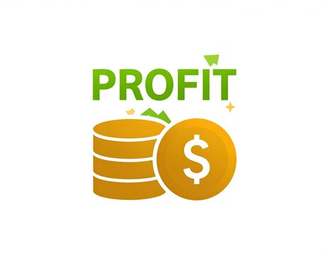 Green profit text with stacked gold dollar coins.