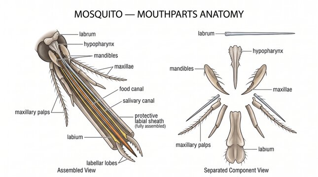 Mosquito mouthparts anatomy illustration isolated on transparent background
