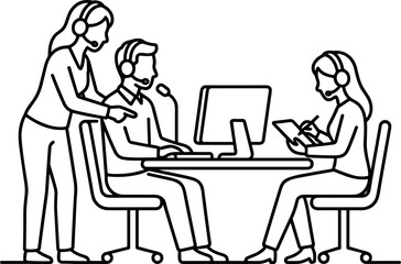 Fototapeta premium Teamwork in Call Center Training and Support with Headsets