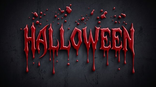 Halloween typography featuring dripping bright red liquid lettering on a dark textured background created with professional digital illustration artistic techniques
