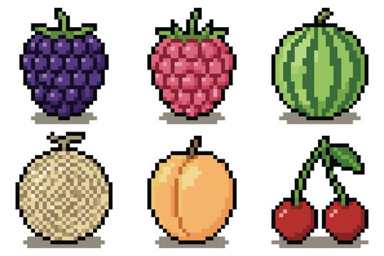 Pixel Art Fresh Fruit Collection Set