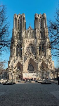 Reims Cathedral Notre-Dame de Reims. Reims, France, December 25, 2025. High quality 4k footage