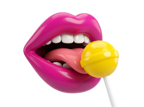 Close-up of lips holding a lollipop