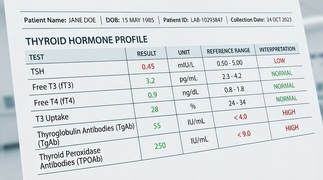 A detailed thyroid hormone profile report emphasizing diagnosis and health insights.