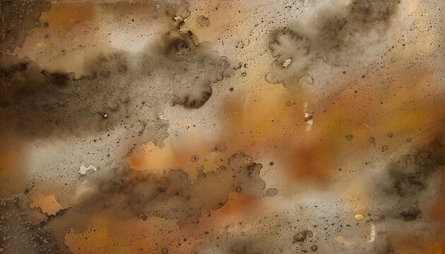 Abstract watercolor background with earthy brown and orange tones featuring textured stains and organic blending effects