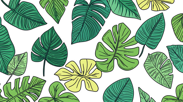 Vibrant tropical monstera leaf pattern featuring lush green botanical foliage.
